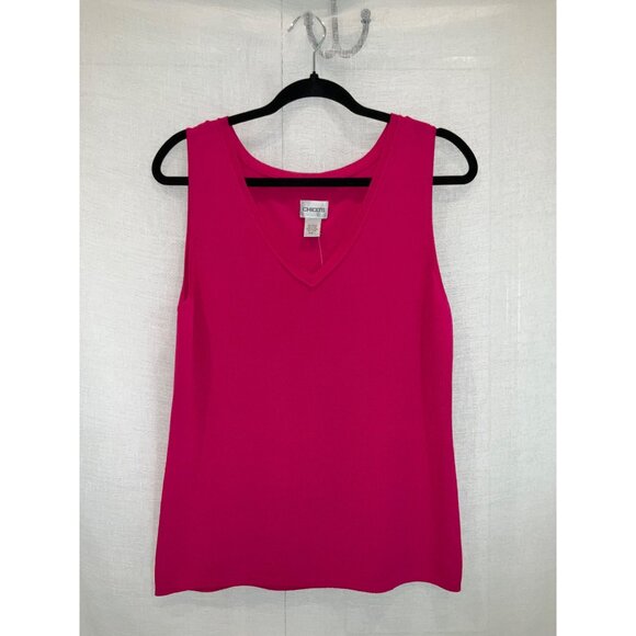 Chico's V-neck Tank top Cool Crepe SL Knit PINK size 1 Medium NEW - Picture 1 of 4